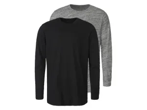 LIVERGY® Pánske tričko s dlhým rukávom, 2 kusy (M (48/50), čierna/sivá)
