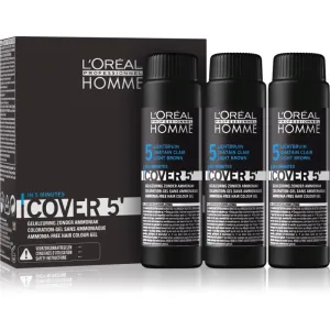 L'Oréal Professionnel Homme Cover 5´ 3x50 ml farba na vlasy pre mužov 5 Light Brown na všetky typy vlasov; na farbené vlasy