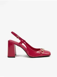Tmavo ružové dámske kožené sandále na podpätku Love Moschino #5166258