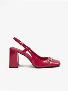 Tmavo ružové dámske kožené sandále na podpätku Love Moschino #5166257