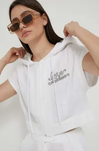 Košeľa s prímesou ľanu Love Moschino biela farba