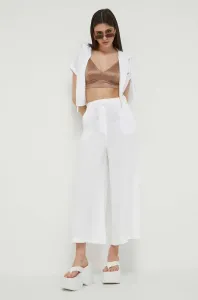 Nohavice s prímesou ľanu Love Moschino biela farba, široké, vysoký pás #8662804