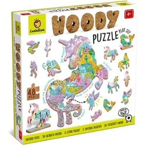 Ludattica Woody - Jednorožce, drevené puzzle, 48 dielikov