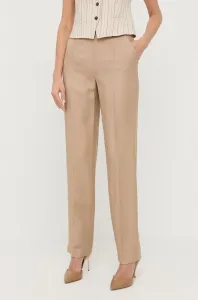 Nohavice s prímesou ľanu Luisa Spagnoli béžová farba, široké, vysoký pás
