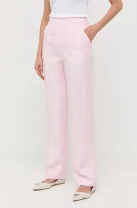 Nohavice s prímesou ľanu Luisa Spagnoli ružová farba, široké, vysoký pás
