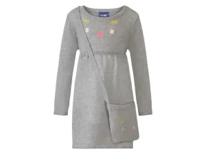 lupilu® Dievčenské pletené šaty, s pletenou taškou cez plece (98/104, sivá)