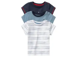 lupilu® Detské bavlnené tričko pre bábätká BIO, 3 kusy (50/56, biela/námornícka modrá/modrá)