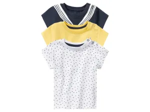 lupilu® Detské bavlnené tričko pre bábätká BIO, 3 kusy (50/56, biela/žltá/námormícka modrá)