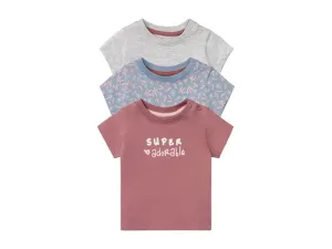 lupilu® Detské bavlnené tričko pre bábätká BIO, 3 kusy (50/56, bledoružová/modrá/sivá)