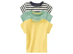 lupilu® Detské bavlnené tričko pre bábätká BIO, 3 kusy (62/68, pruhy/zelená/žltá)