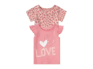 lupilu® Dievčenské tričko pre bábätká BIO, 2 kusy (50/56, ružová/srdce/celoplošná potlač)