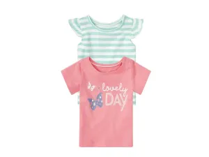 lupilu® Dievčenské tričko pre bábätká BIO, 2 kusy (62/68, biela/pruhy/ružová)
