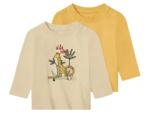 lupilu® Detské tričko s dlhým rukávom, 2 kusy (62/68, béžová/žltá)