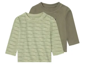 lupilu® Detské tričko s dlhým rukávom, 2 kusy (86/92, zelená/tmavozelená)