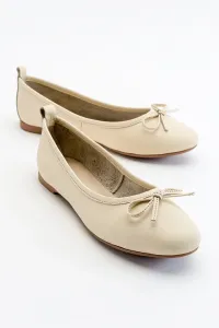 LuviShoes 01 Women's Flat Shoes with Beige Genuine Leather Ecru