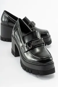 LuviShoes ARTEMİS Black Matte Patent Leather Women's Platform Heeled Shoes