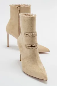 LuviShoes BARLE Women's Beige Suede Heeled Boots