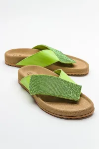 LuviShoes BEEN Women's Green Stone Leather Flip Flops