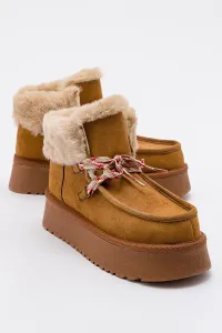 LuviShoes BLAUS Tan Suede Shearling Thick Sole Women's Sports Boots