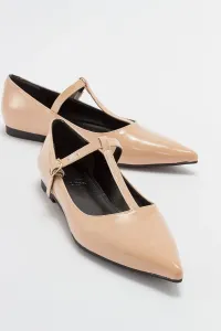 LuviShoes BULVA Beige Patent Leather Women's Ballerinas