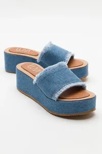 LuviShoes DİBBE Denim Blue Women's Wedge Sole Slippers