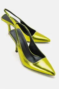 LuviShoes Ferry Green Metallic Women's Heeled Shoes