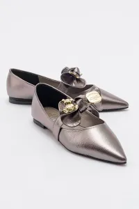 LuviShoes HELSI Platinum Women's Shiny Bow Ballet Flats