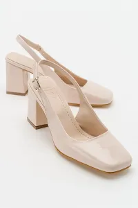 LuviShoes Libby Beige Patent Leather Women's Heeled Shoes
