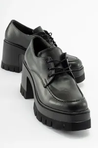 LuviShoes NİLUS Black Leather Lace-Up Women's Platform Heeled Shoes