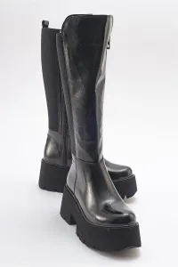 LuviShoes SOLO Black Crinkled Patent Leather Women's Boots