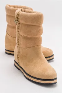 LuviShoes STOR Women's Beige Suede Boots #9064242