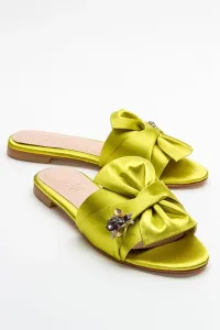 LuviShoes T01 Light Green Satin Stone Women's Slippers