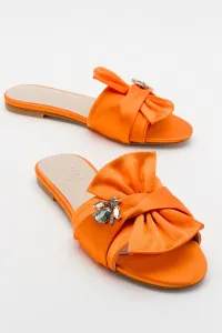 LuviShoes T01 Orange Women's Satin Slippers with Stones