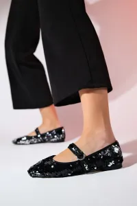 LuviShoes VESLA Black Sequined Flat Women's Flat Shoes