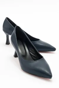 LuviShoes Women's PEDRA Navy Blue Skin Heeled Shoes #9001491