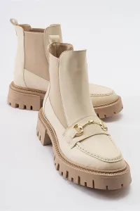 LuviShoes VESPER Beige Buckle Women's Chelsea Boots