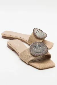 LuviShoes YAVN Beige Straw Stone Women's Slippers