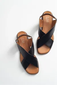 LuviShoes 706 Women's Genuine Leather Sandals with Black Skin