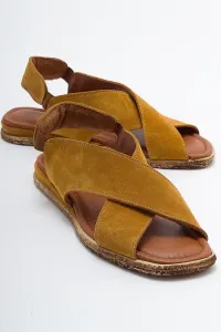 LuviShoes 706 Genuine Leather Mustard Suede Women's Sandals
