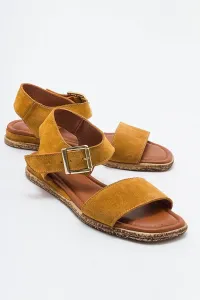 LuviShoes 713 Genuine Leather Mustard Suede Women's Sandals #9087527