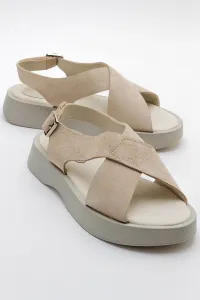 LuviShoes VOGG Women's Beige Suede Genuine Leather Sandals