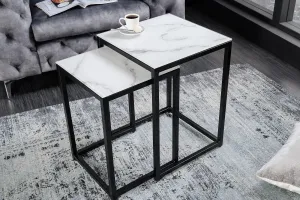 LuxD Odkladací stolík Latrisha 40 cm biela - vzor mramor - Otvorené balenie