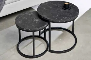 LuxD Sada okrúhlych odkladacích stolíkov Latrisha vzor čierny mramor