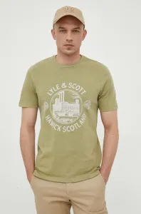 Bavlnené tričko Lyle & Scott zelená farba, s potlačou