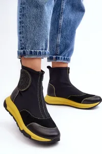 Čierno-žlté dámske kožené členkové topánky Maciejka - 36