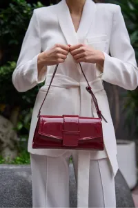 Madamra Claret Red Patent Leather Women's Diana Cover Rectangular Women's Bag -