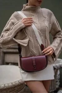 Madamra Burgundy Women's Top Stitching Detail Crossbody Bag