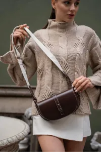 Madamra Brown Women's Crossbody Bag with Topstitching Detail