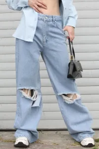 Madmext Blue Regular Fit dámske roztrhané detailné džínsy
