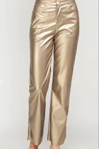 Madmext Gold Leather Basic Women's Trousers #7593176